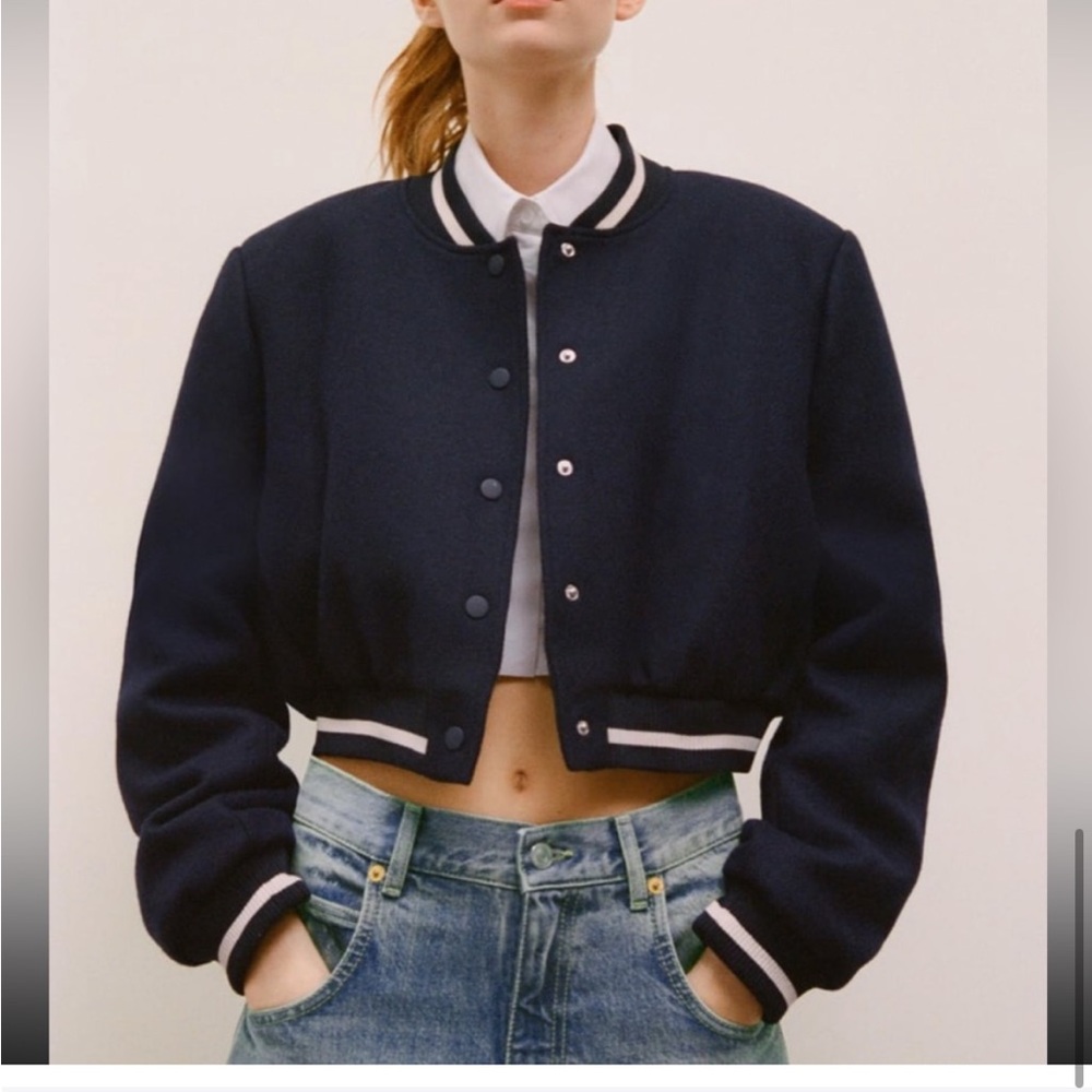 Zara navy cropped bomber jacket